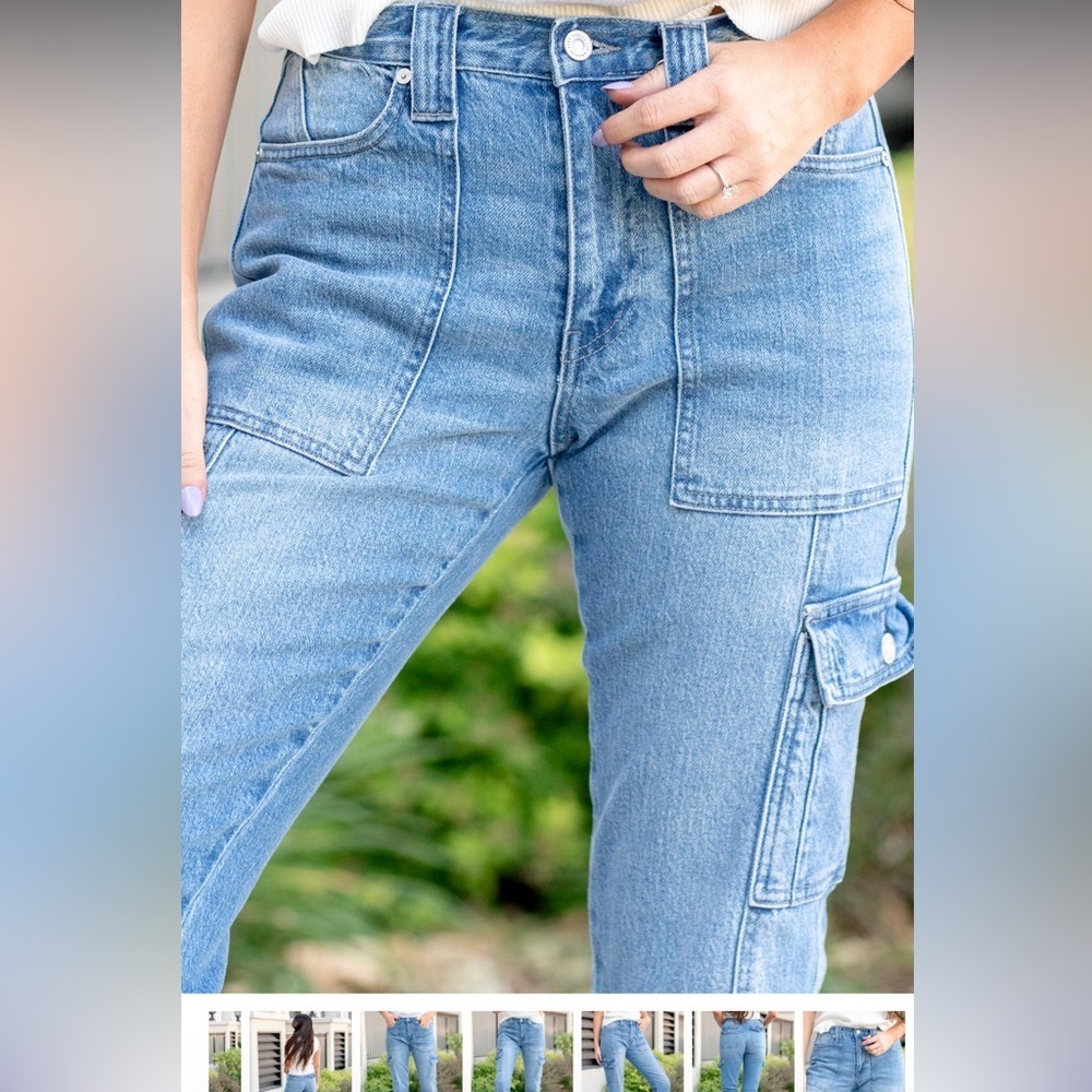 KanCan Light Blue Straight Leg Cargo Jeans - Picture 6 of 15